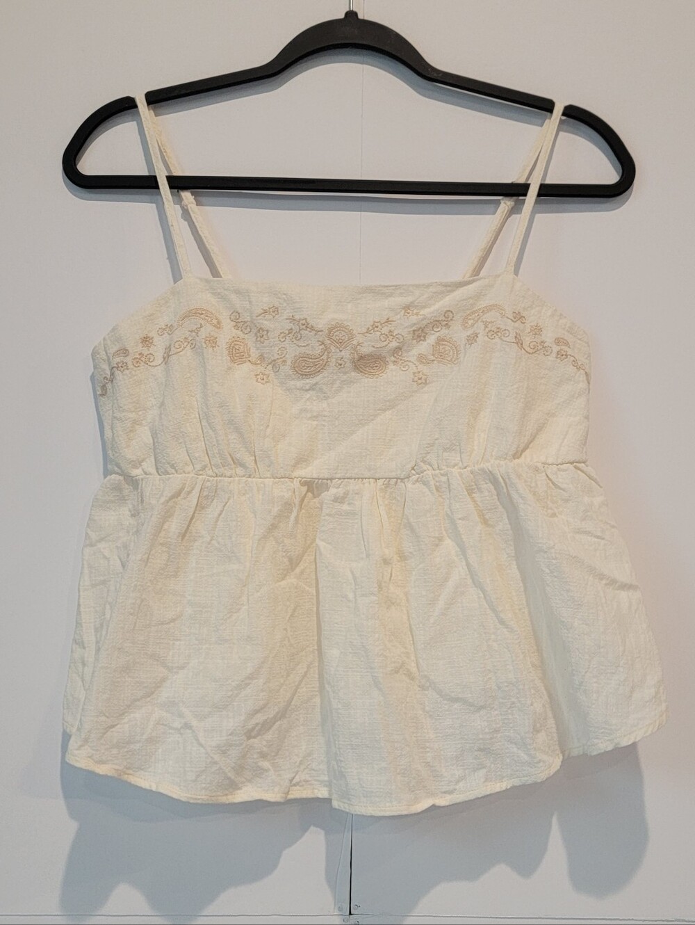 Band of the Free Cream Embroidered Babydoll Cami Top Boho Cottagecore Large